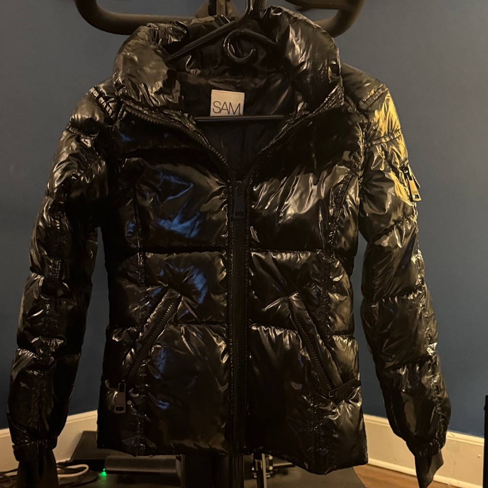 SAM. Shiny Black Kids Puffer Coat size 12